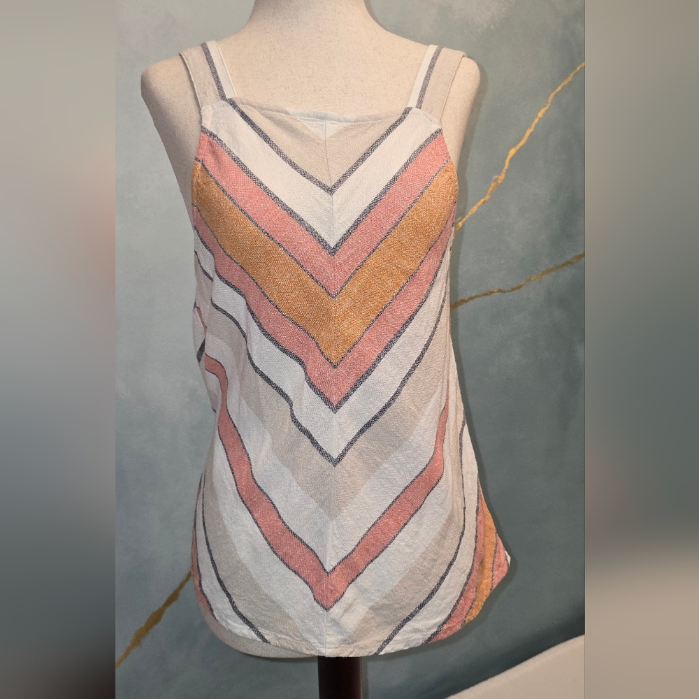 Linen Blend Striped Chevron Square Neck Tank Top From BP Small